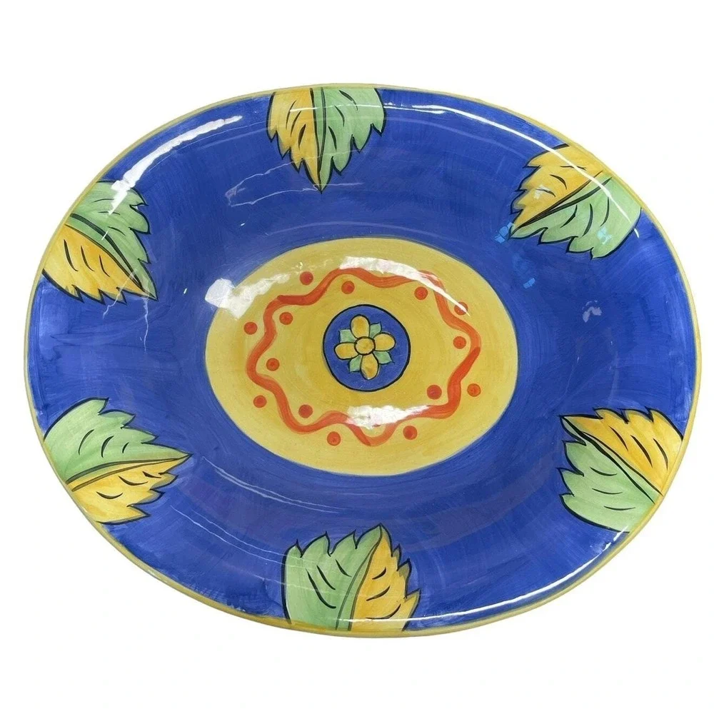 Deruta Hand Painted Serving Bowl Large Blue Yellow Italian Kitchen Ceramic Decor